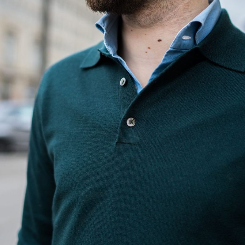 Sweter Polo Zaremba 100% Merino Zielony